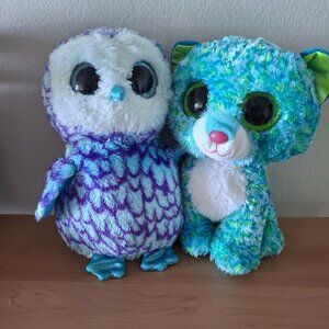 Ty Beanie Boos Set Leona The Leopard Beanie Boo & Oscar the Brown Owl - Glitter